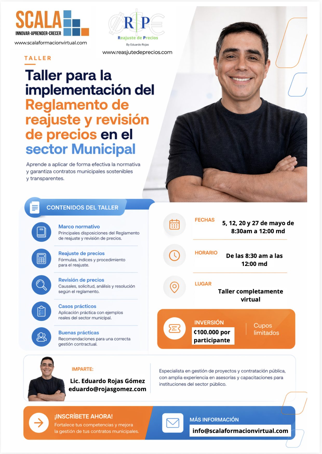 TALLER VIRTUAL PARA LA IMPLEMENTACIÓN DEL  REGLAMENTO PARA EL REAJUSTE DE PRECIOS EN LOS CONTRATOS DE OBRA PÚBLICA Y LA REVISIÓN DE PRECIOS EN LOS CONTRATOS DE BIENES Y SERVICIOS (Decreto Ejecutivo N.º 44937-H-MICITT-MIDEPLAN)
