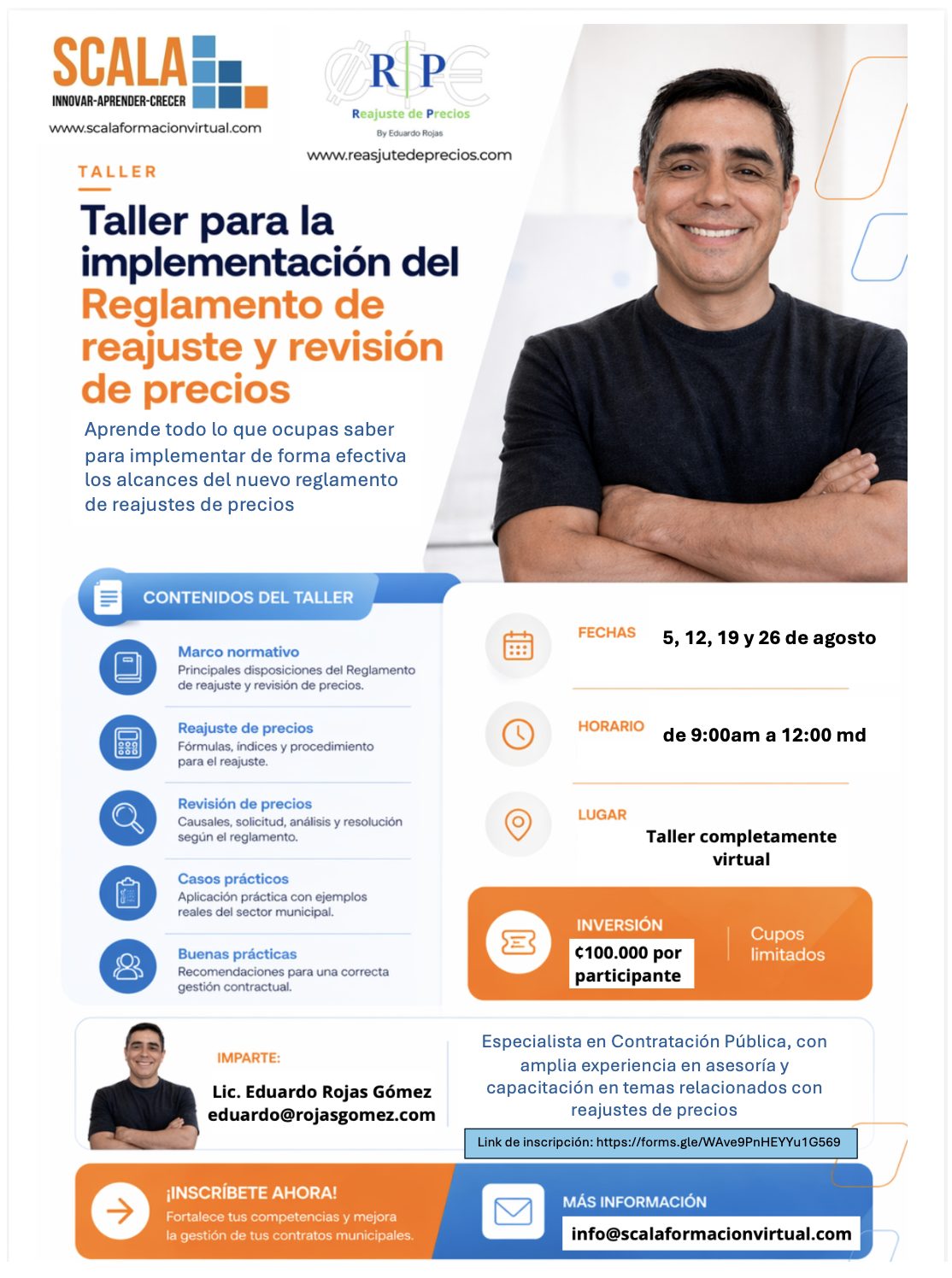 TALLER VIRTUAL PARA LA IMPLEMENTACIÓN DEL REGLAMENTO PARA EL REAJUSTE DE PRECIOS EN LOS CONTRATOS DE OBRA PÚBLICA Y LA REVISIÓN DE PRECIOS EN LOS CONTRATOS DE BIENES Y SERVICIOS (Decreto Ejecutivo N.º 44937-H-MICITT-MIDEPLAN)